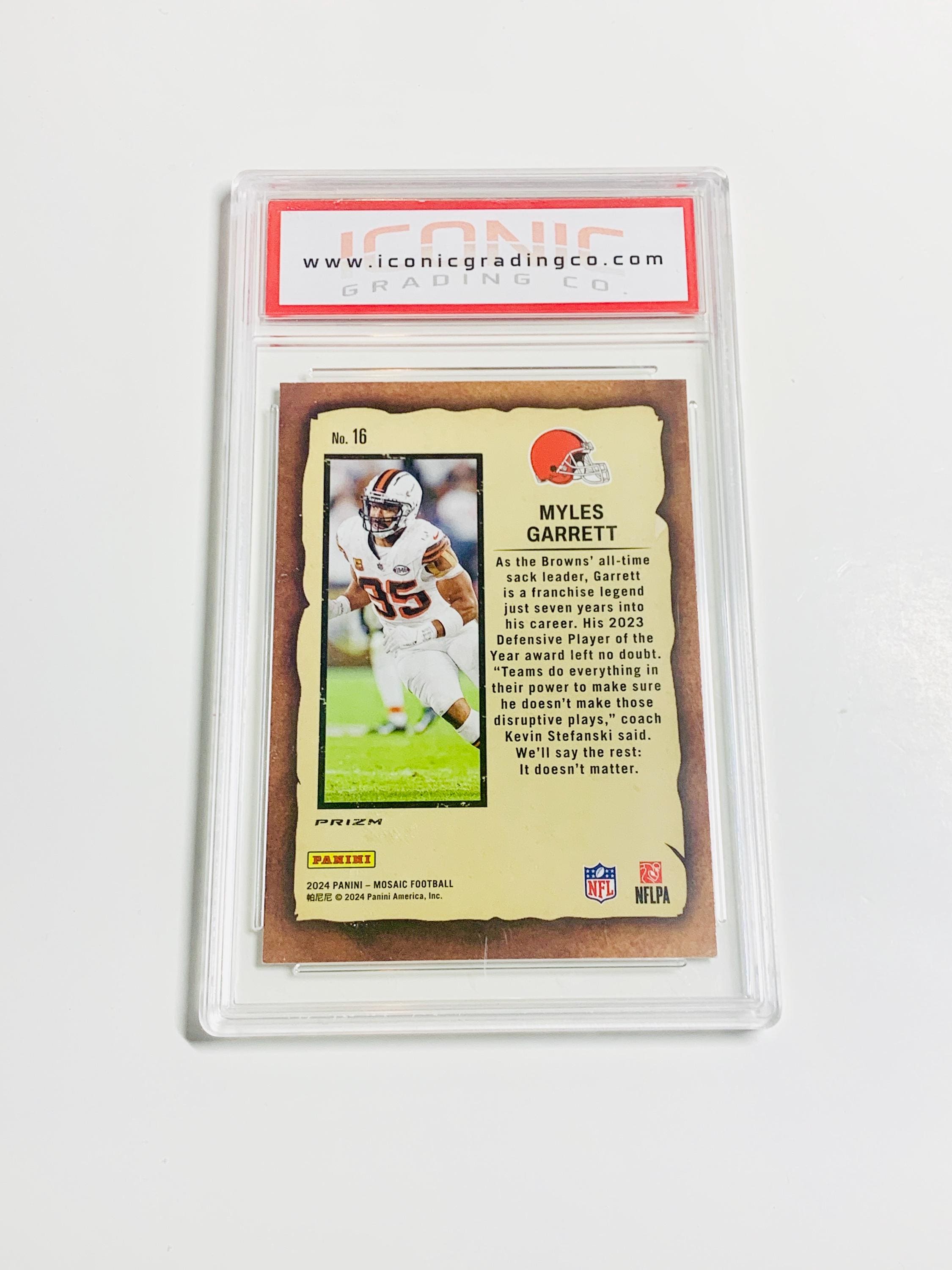 GRADED 10 MYLES GARRETT 2024 Mosaic Notoriety Silver Mosaic Prizm