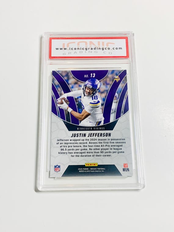 GRADED 10 JUSTIN JEFFERSON 2025 Mosaic Elevate #13 Minnesota Vikings Pristine Card GRADED 10 JUSTIN JEFFERSON 2025 Mosaic Elevate #13 Minnesota Vikings Pristine Card