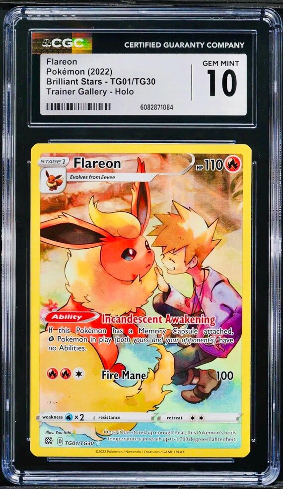pokemon tcg brilliant stars tg01 tg30 flareon card CGC 10 FLAREON Full Art 2022 Pokemon Brilliant Stars CHR TG01/TG30 Trainer  Gallery Holo Graded Card Gem Mint