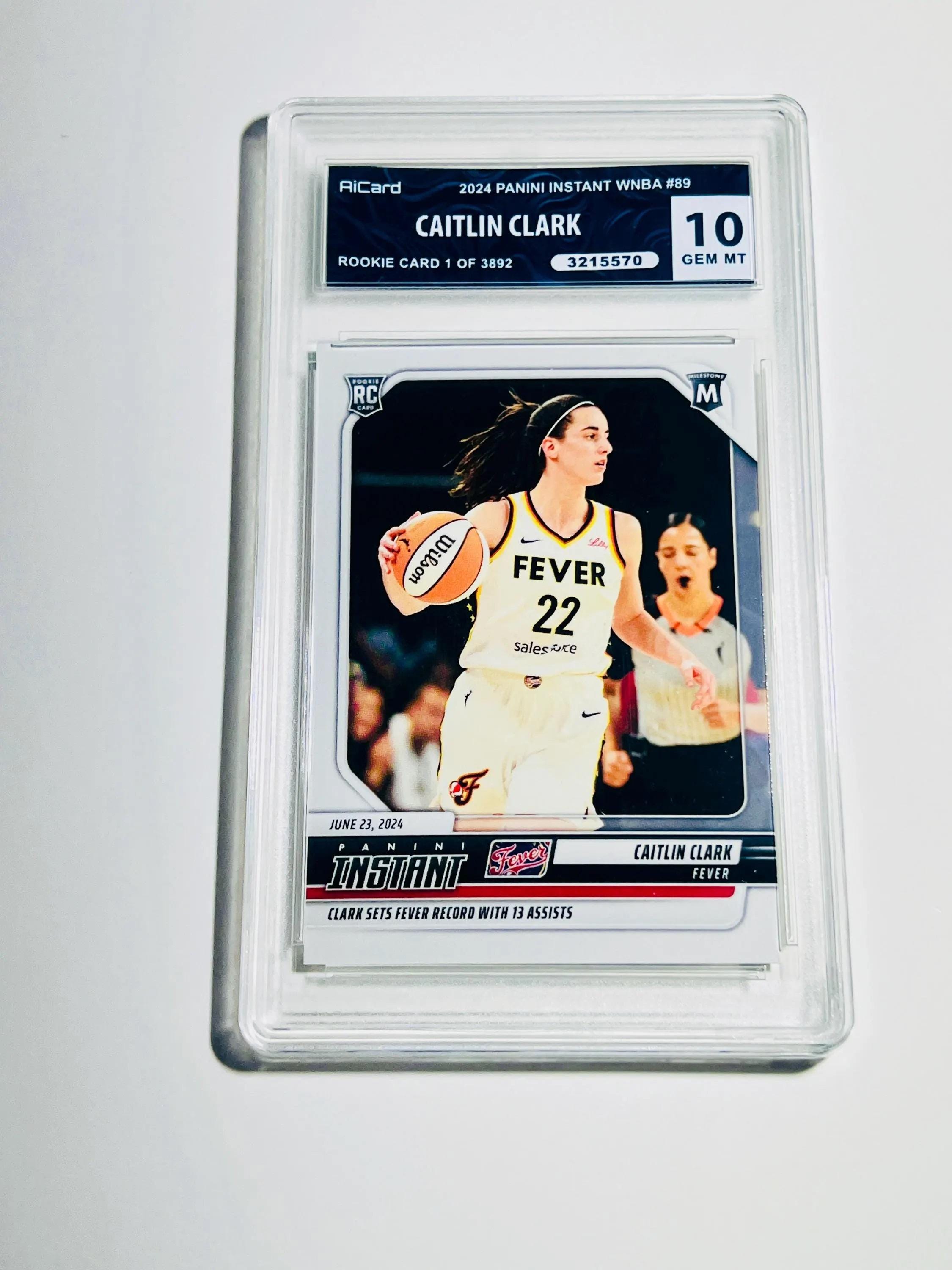 GRADED 10 2024 Panini Instant CAITLIN CLARK Rookie Card "Sets Fever Record With 13 Assists" Limited Edition 1 Of 3892 Gem Mint