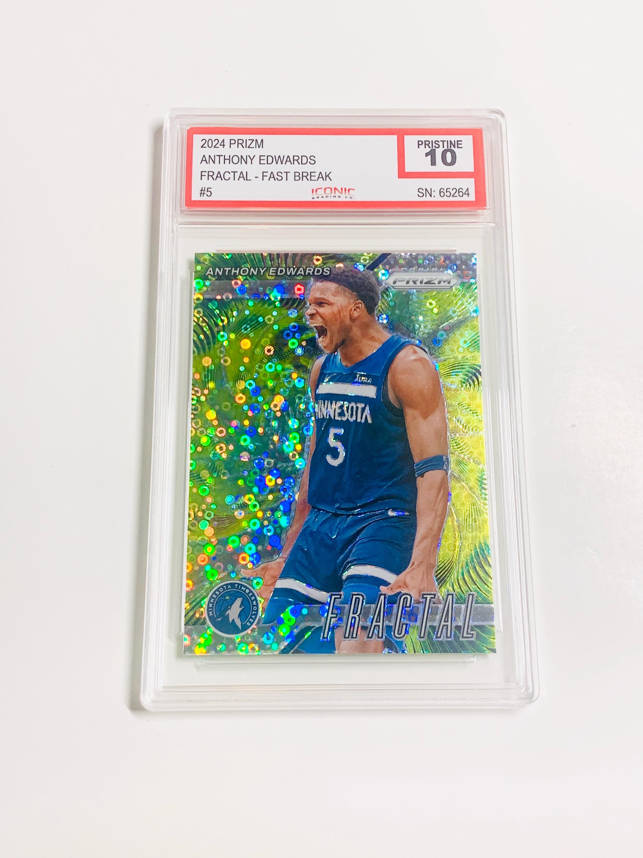 GRADED 10 ANTHONY EDWARDS 2024 Prizm Fractal - Fast Break Disco #5 