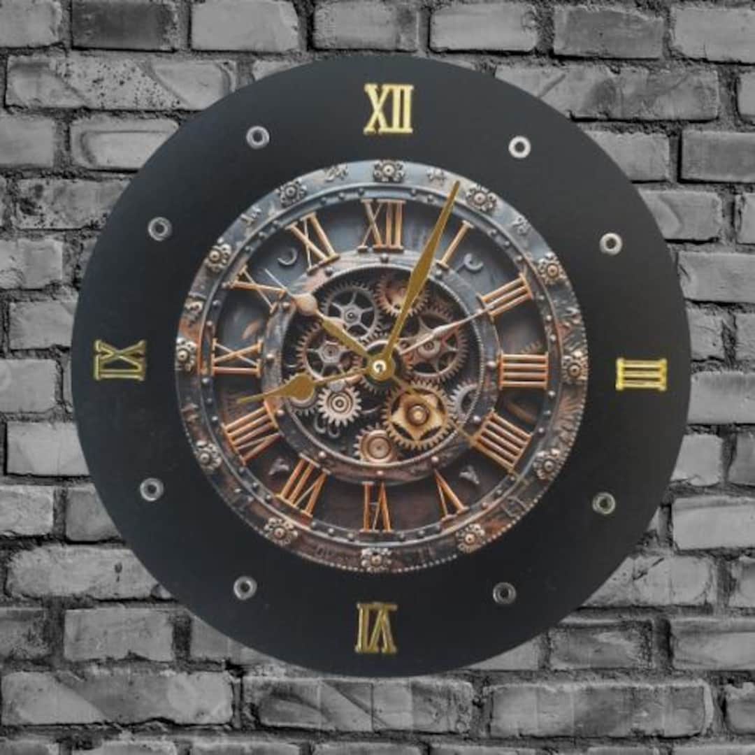 Image showcasing Bespoke Industrial Gears Wall Clock, Handmade 30cm Design for Unique ...