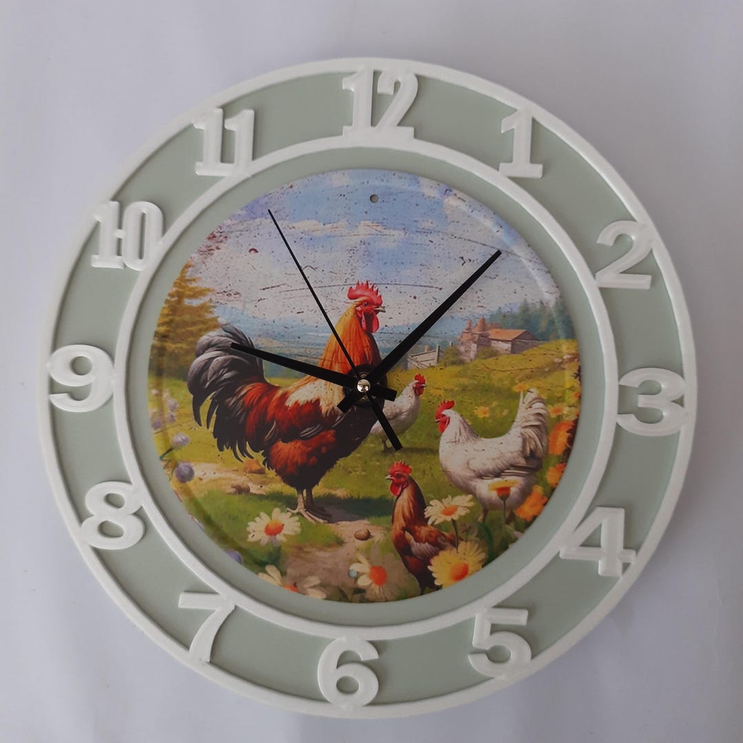 Handmade Chickens/hens Picture Wall Clock, 30cm Diameter. - Etsy