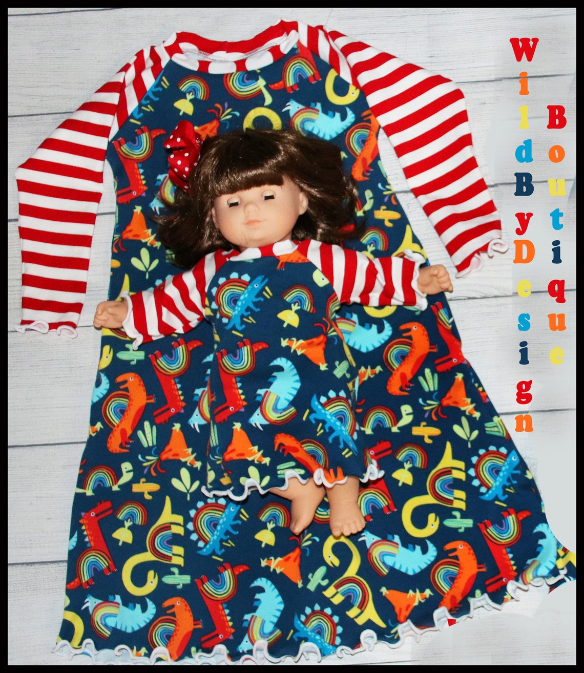 Dino pajamas dinosaur nightgown girl and doll matching Etsy