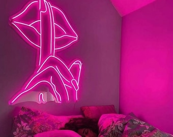 Custom Lips Line Art Neon Sign | Modern Bedroom LED Wall Decor | Fast USA DDP