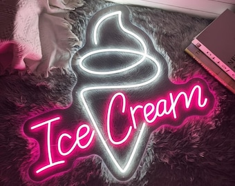 Ice Cream Neon Sign, Custom Logo Neon Sign, Unique Hand Crafted Led Neon Sign, Business Logo Sign, Events Decor Neon Wall ,Custom Shop Sign