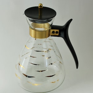 Pyrex Glass Coffee Carafe/Warmer  Gold Trimmed Vintage