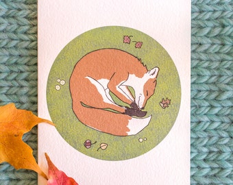 Set of 4 Sleeping Fox Cards: "Mossy Fox"