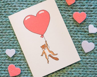 Set of 4 Cute Chipmunk Valentine Cards: "A Balloon for You!"