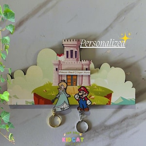 Personalisierter Paar-Schlüsselbundhalter, Super Mario Keys, Mario & Princess, Weihnachtsgeschenk, Eingangsbereich Dekor, personalisierter Schlüsselbund, Paargeschenke