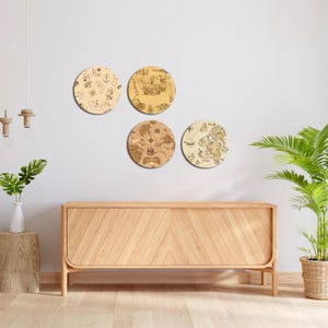 Juego de arte de pared de madera con mapa antiguo, paneles de pared náuticos de madera, decoración de sala de estar con temática de mapa pirata, habitación de niños, amantes de la aventura, arte rústico