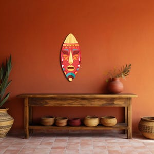 African Tribal Mask Wooden Wall Art, Boho Style Wooden Mask Decor for Living Room, Ethnic Cultural Face Art, Colorful African Home Decor