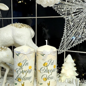 Personalised Daisy Pillar Unity Candle Set, Romantic Wedding & Anniversary Gift,  Handmade Floral Keepsake