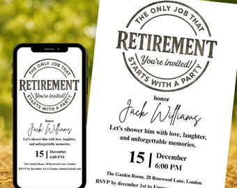 Funny Retirement Party Invitation: Editable Template (Digital Download, Printable Invite,