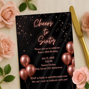 60th birthday invitation for women, 60th birthday party, 60, template invitation, 60th birthday decor, digital, printable, smartphone invite