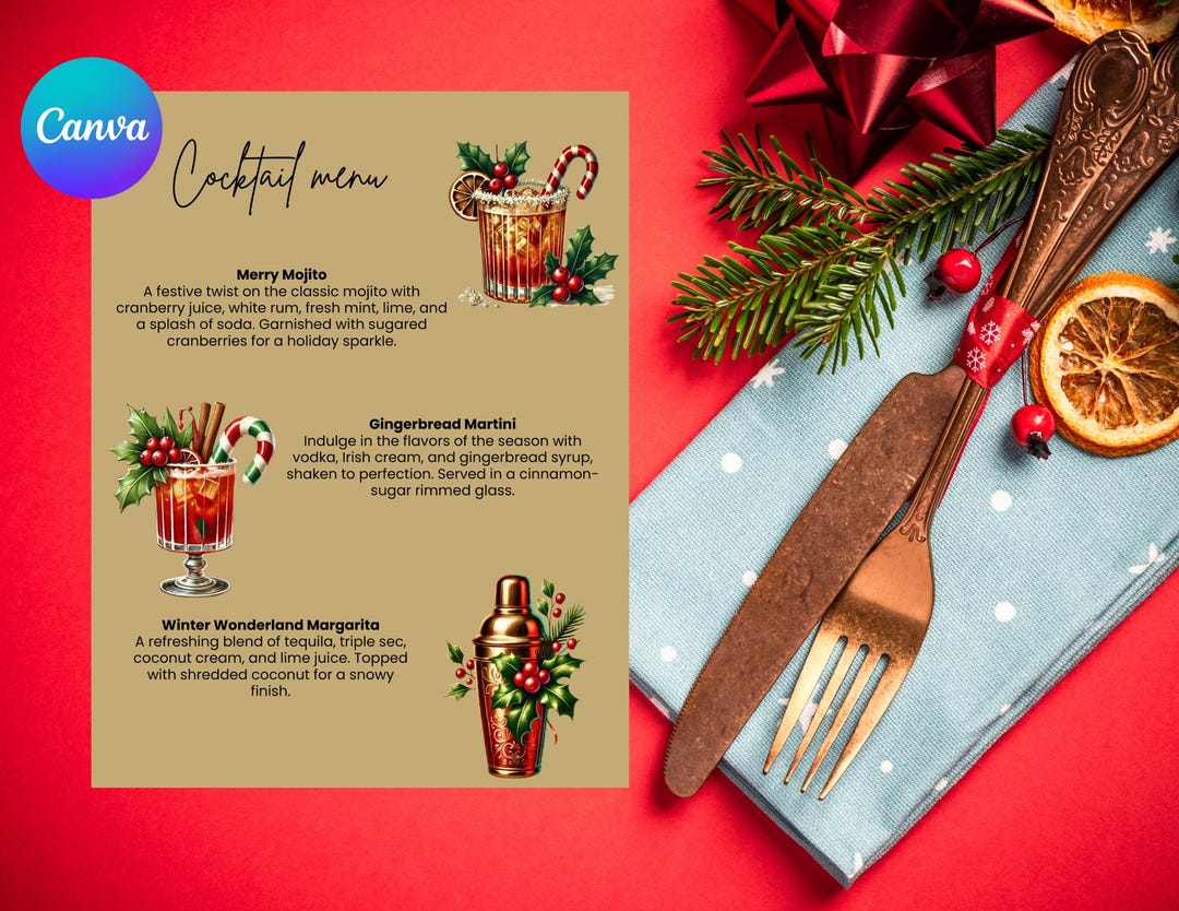 Christmas Cocktail Menu, Christmas Party, Christmas, Drinks Menu, Bar ...