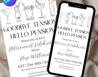 Funny Retirement Party Invitation: Editable Template (Digital Download, Printable Invite, cocktail celebration