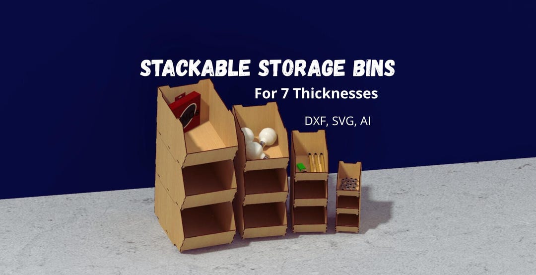 Stackable Storage Box SVG 25 Sizes Laser Cut File 3,4,5,6mm and 1/8 1/4 ...