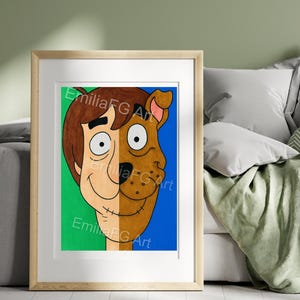 Shaggy & Scooby Split Face-kunstafdruk | Retro cartoon (digitale download)