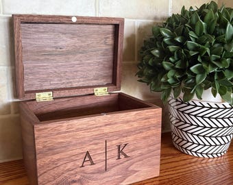 Personalized Wooden Recipe Card Box | Custom Engraved Recipe Box | Bridal Shower Gift | Wedding Recipe Keepsake | Handmade Recipe Organizer