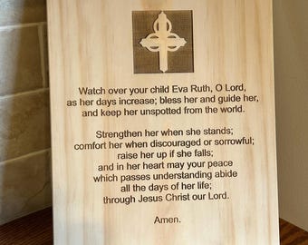 Personalized Newborn Prayer Plaque | Laser Engraved Pine Wood