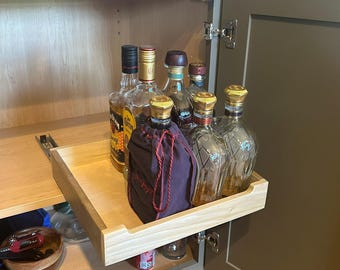 Handmade Solid Wood Pull Out Cabinet Organizer Tray | Custom Sliding Shelf for Kitchen, Pantry, or Bathroom | Made in USA