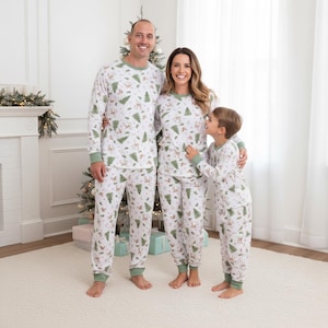 Weihnachten Rentier Familien Pyjamas, Urlaub Lange Pyjamas, Pine Tree Langes T-Shirt & Hose PJs, Familie Passende Pyjamas Set, Pyjama Familie Gif