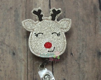 Glitter Red Nose Reindeer Badge Reel, Reindeer Badge Reel, Badge Reel, Badge, Work ID Holder, Retractable Badge, ID Badge Holder, Holder