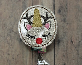 Glitter Red Nose Reindeer Badge Reel, Reindeer Badge Reel, Christmas Badge Reel, Badge Reel, Work ID holder, Retractable Badge Holder, Badge