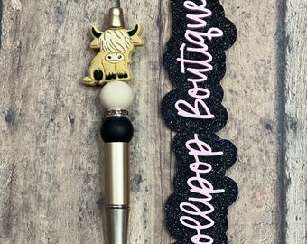 Tan Highland Cow Beadable Pen, Cow Beadable Pen, Beadable Pen, Pen, Focal Beadable Pen, Journal Pen, Ink Pens, Refillable Pens, Beaded Pens