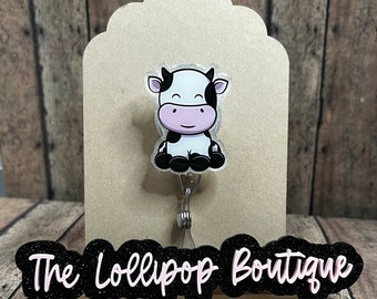Acrylic Cow Badge Reel, Retractable ID Holder