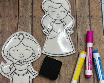 Princess Coloring Doll Set, Reusable Coloring Dolls, Dry Erase Coloring Dolls, Wipe Clean Coloring Dolls, ReColor Dolls, Travel Color Dolls