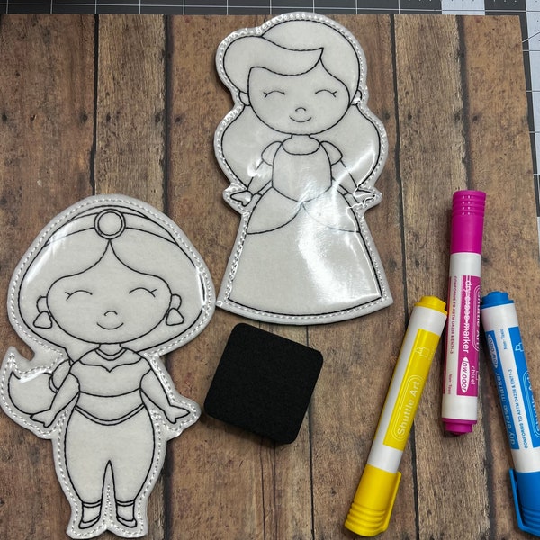 Princess Coloring Doll Set, Reusable Coloring Dolls, Dry Erase Coloring Dolls, Wipe Clean Coloring Dolls, ReColor Dolls, Travel Color Dolls