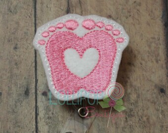 Pink Baby Feet Badge Reel, Baby Feet Badge Reel, Felt Badge Reel, Retractable badge holder, badge holder, work ID holder, ID badge holder