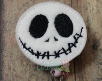 Halloween Skeleton Felt Badge Reel, Felt Badge Reel, Badge Reel, Work ID Badge, ID Badge Holder, Work ID Holder, Retractable Badge Holder