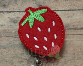 Felt Strawberry Badge Reel, Strawberry Badge Reel, Felt Badge Reel, Retractable Badge Reel, Work ID Holder, ID Badge Holder, ID Badge, badge