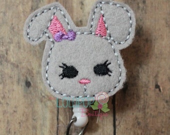 Grey Bunny Felt Badge Reel, Felt Badge Reel, Badge Reel, Work ID Holder, ID Badge Holder, Retractable Badge Holder, Badge, Work ID Badge