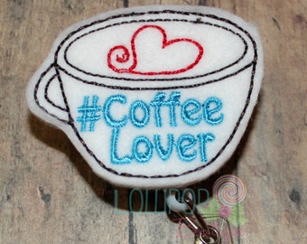 Coffee Lover Retractable Badge Reel, Coffee Lover Badge Reel, ID Holder, Retractable ID Badge, ID Badge, Work Badge, Badge Reel