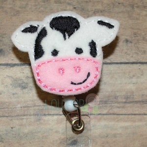 Felt Cow Badge Reel, Felt Badge Reel, Cow Badge Reel, Work ID Holder, Work ID Badge, ID Badge holder, badge holder, retractable badge image 1