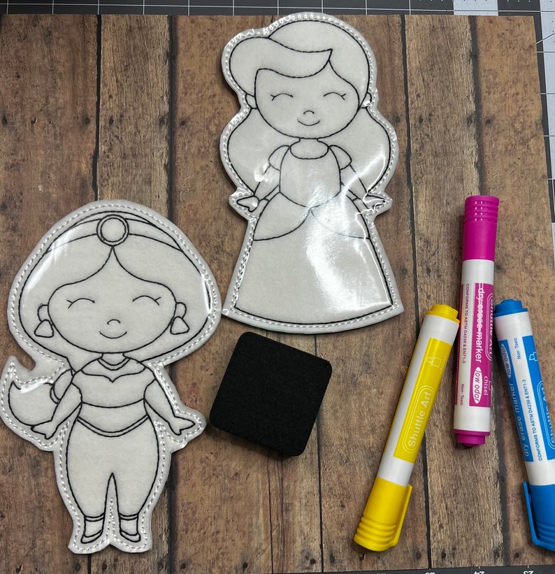 Princess Coloring Doll Set, Reusable Coloring Dolls, Dry Erase Coloring Dolls, Wipe Clean Coloring Dolls, ReColor Dolls, Travel Color Dolls image 1