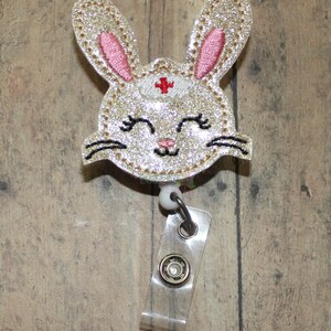 Bunny Nurse Vinyl Badge Reel, Bunny Badge Reel, Badge Reel, Retractable Badge, Work ID Holder, Work ID Badge, ID Badge Holder, Badge Holder image 2