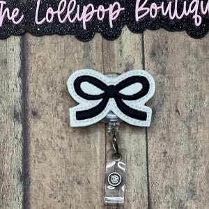 Glitter Black Bow Badge Reel, Black Bow Badge Reel, Bow Badge Reel, Badge Reel, Work ID holder, ID Holder, Badge Holder, Badge, ID Badge