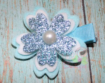 Ice Blue Cherry Blossom Flower Hair Clip, Felt Flower Hair Clip, Glitter Cherry Blossom, Cherry Blossom, Flower Hair Clip, Hair Clip