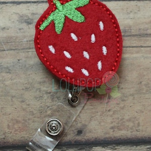 Felt Strawberry Badge Reel, Strawberry Badge Reel, Felt Badge Reel, Retractable Badge Reel, Work ID Holder, ID Badge Holder, ID Badge, badge image 2