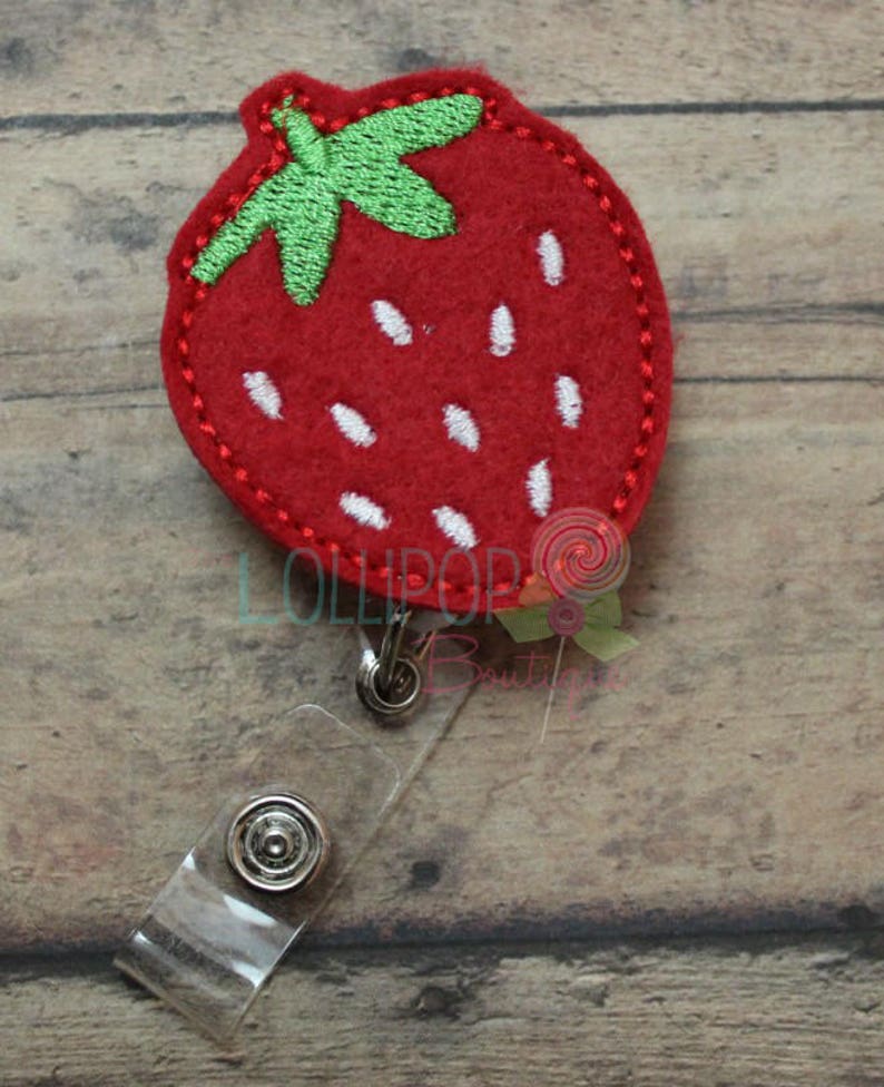 Felt Strawberry Badge Reel, Strawberry Badge Reel, Felt Badge Reel, Retractable Badge Reel, Work ID Holder, ID Badge Holder, ID Badge, badge image 3