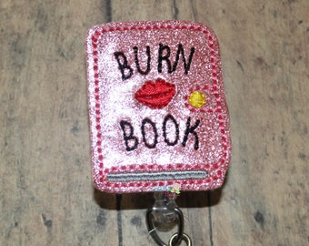 Pink Glitter Burn Book Badge Reel, Book Badge Reel, Badge Reel, Glitter Badge Reel, Work Id Holder, ID Badge Holder, badge holder, badge