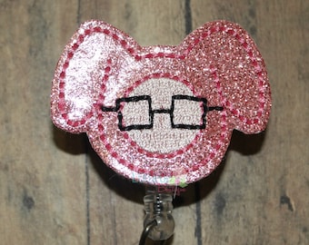 Glitter Bunny Badge Reel, Bunny Badge Reel, Christmas Badge Reel, Badge Reel, Work ID Holder, ID Badge Holder, Retractable Badge Holder