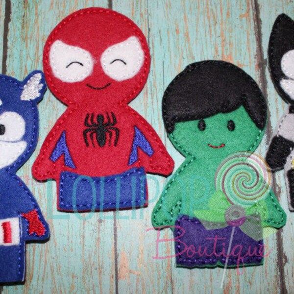 Set of 4 Super Hero Felt Finger Puppets ~ Finger Puppets ~ Super Heros ~ Set of 4 ~ Pretend Play