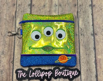 Sparkly Alien Zipper Pouch | Embroidered Toy Friend Coin Purse