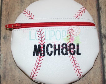 Baseball Zipper Pouch, Marine Vinyl Coin Purse, Gift Card Holder